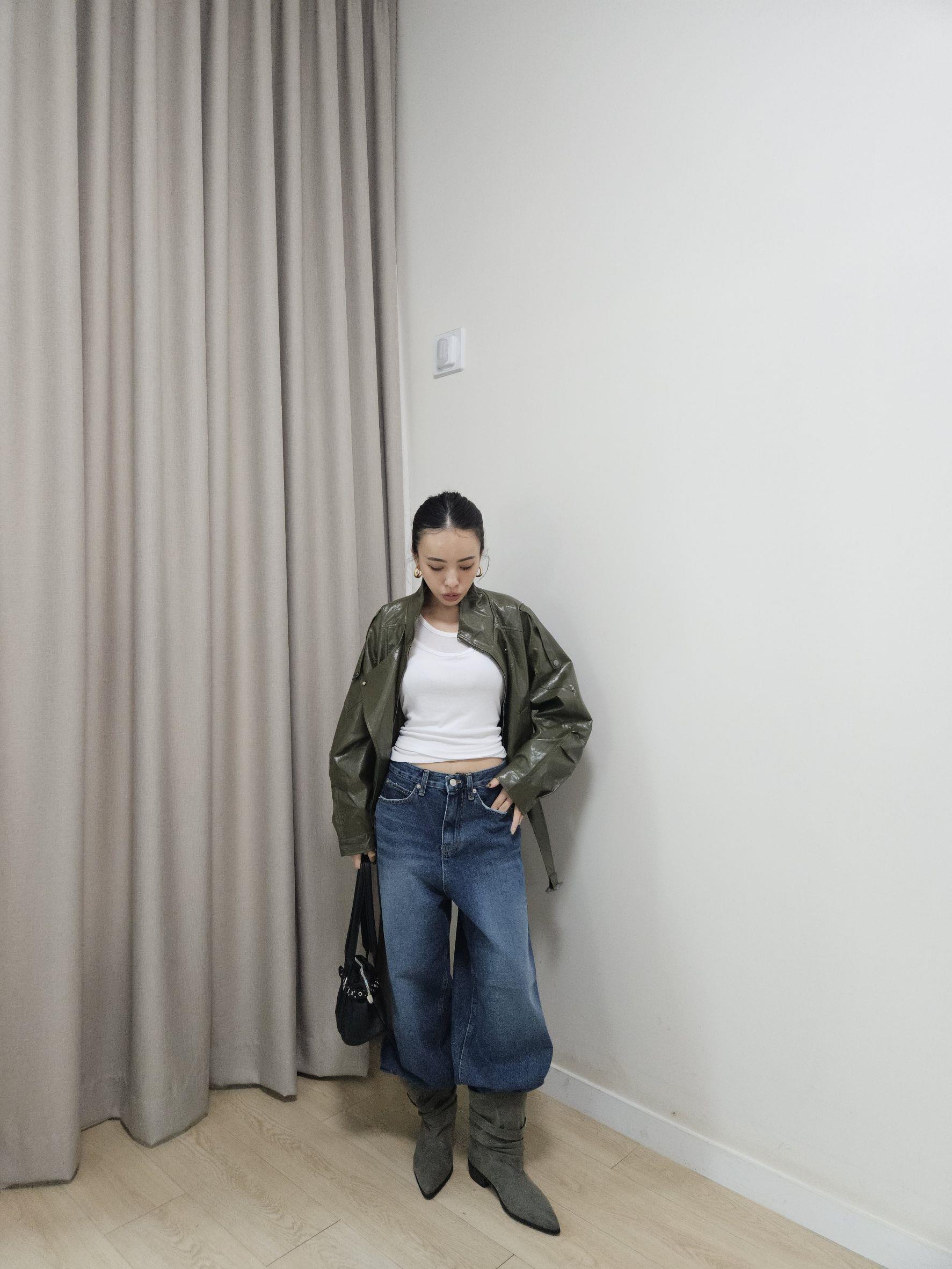 褲腳不收邊高腰牛仔褲
